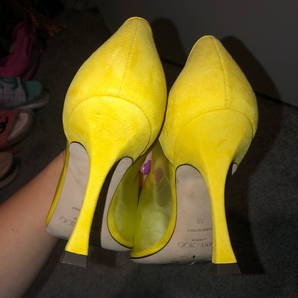 Jimmy Choo Women Nicole 90 Yellow Mesh and Suede Pumps with Crystal size 36 - Picture 4 of 6